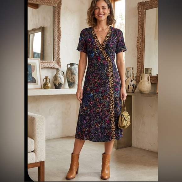 Anthropologie Dresses & Skirts - Anthropologie Multicolor Midi Dress with Leopard Accents